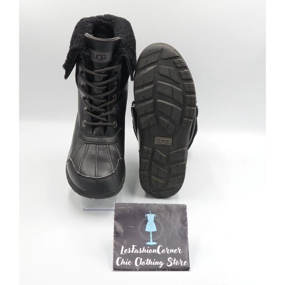 UGG Women's Black Leather Waterproof Adirondack Lace Up Boot Size 5 2948 - Picture 3 of 16